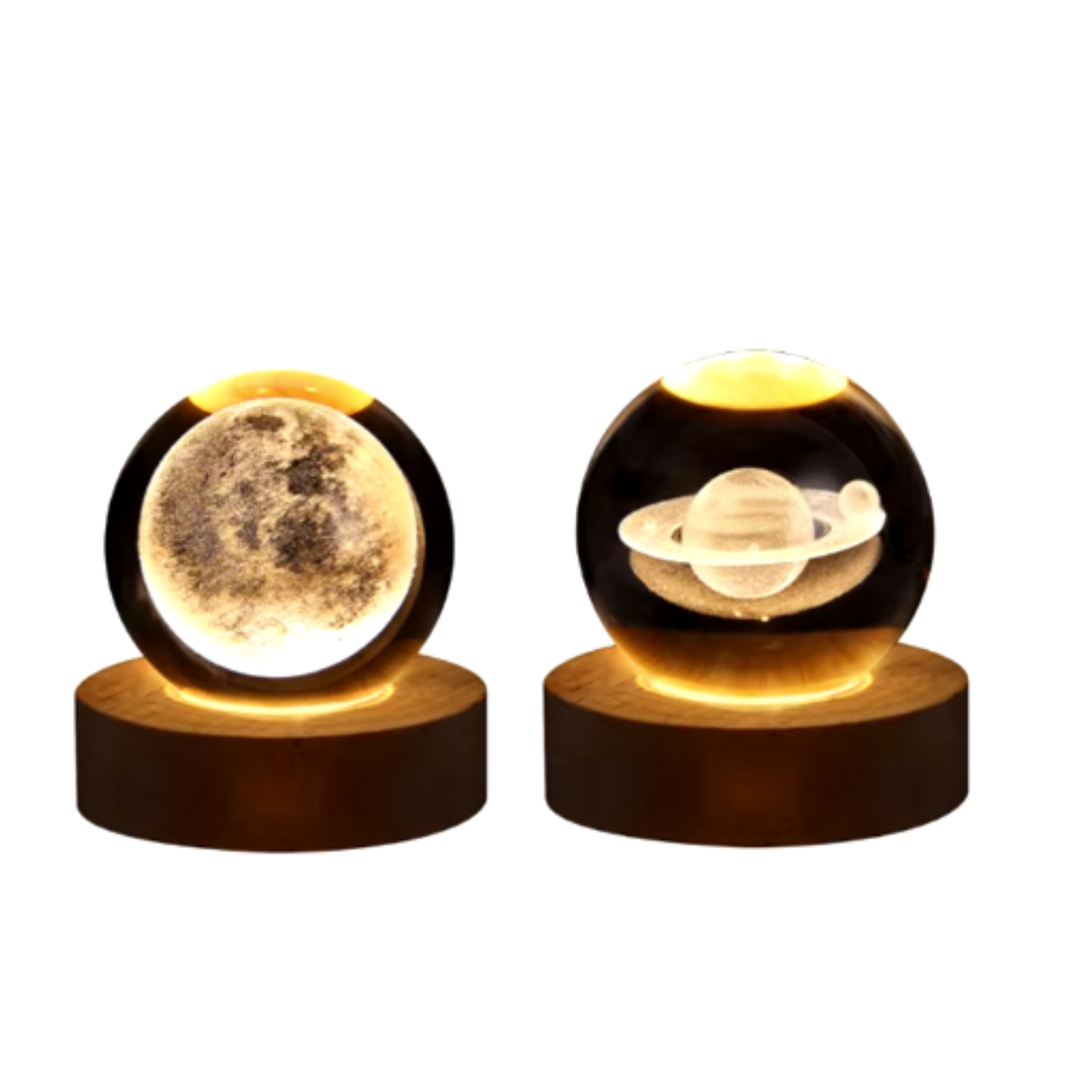 Moonlight® - Lámpara esfera de cristal 3D - Luna y Saturno