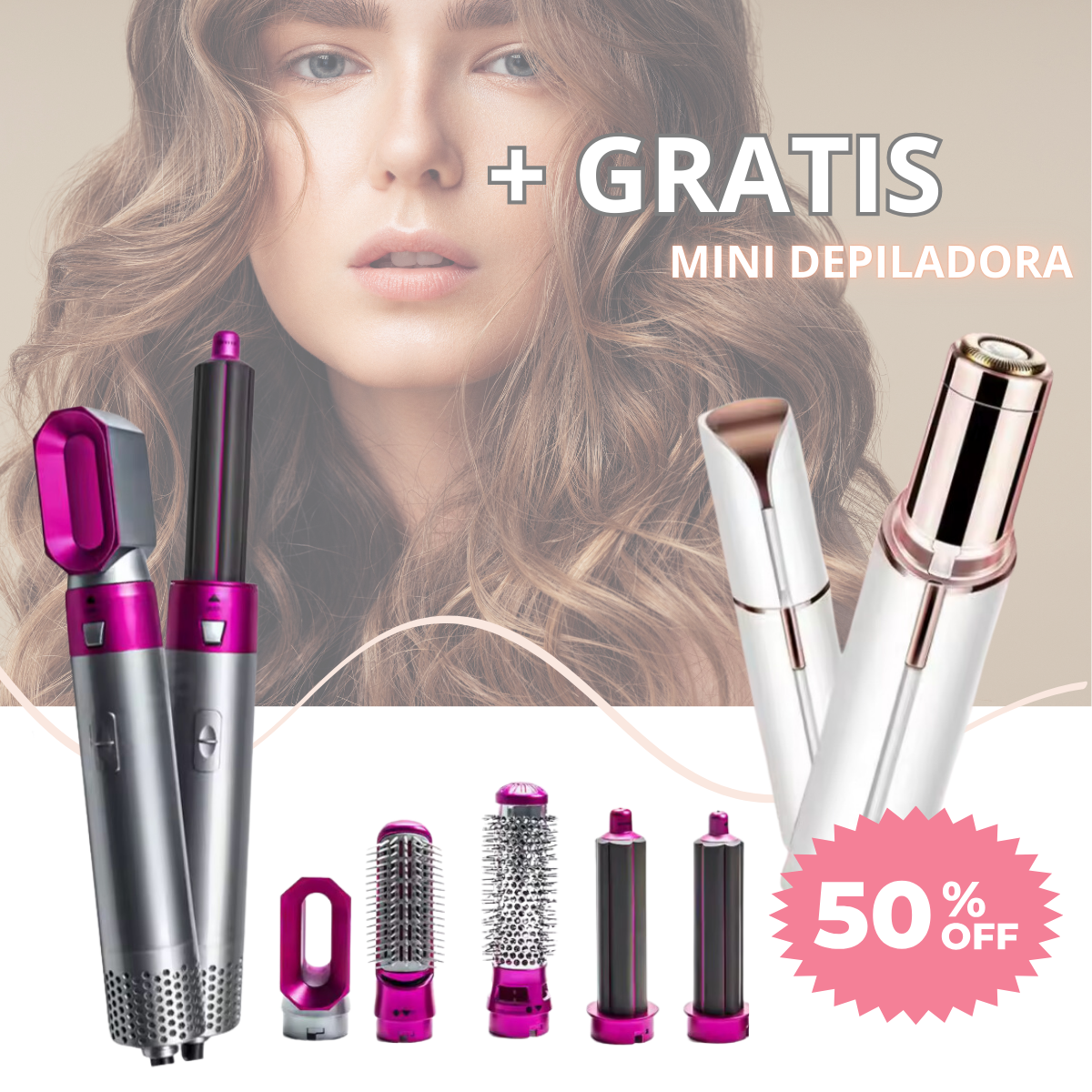 AuroraHair™ - Cepillo secador 5 en 1 + Mini depiladora gratis