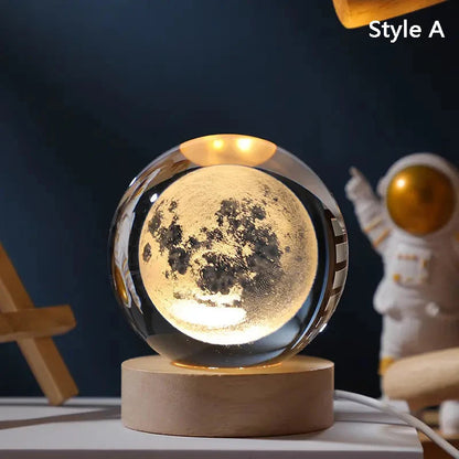 Moonlight® - Lámpara esfera de cristal 3D - Luna y Saturno